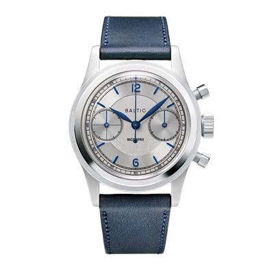 Baltic Bicompax 003 Silver Blue - Stitched Navy BIC13TSILV36 Mekanik Kronograf Erkek Kol Saati