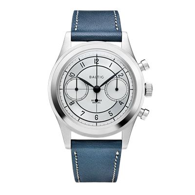 Baltic Bicompax 002 Silver - Stitched Light Blue BIC12TSILV34 Kurmalı Kronograf Erkek Kol Saati