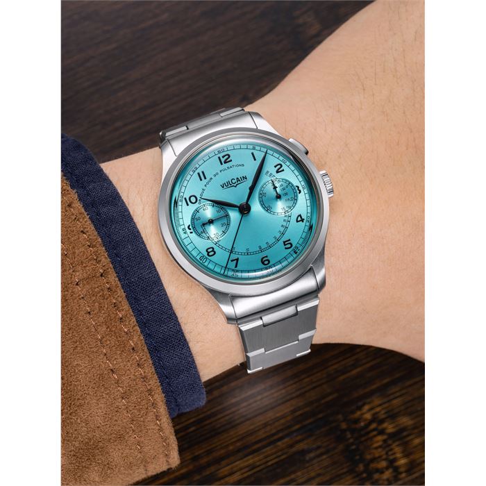 164サイコフラワー Vulcain Monopusher Heritage Turquoise Chronograph Mekanik Erkek