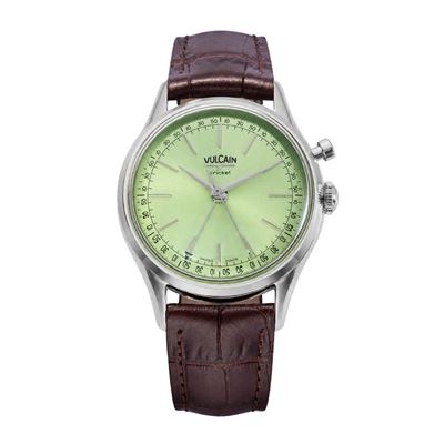 Vulcain Cricket President 39mm Pistachio Green Sapphire Caseback Limitli Üretim Mekanik Alarm Erkek Kol Saati