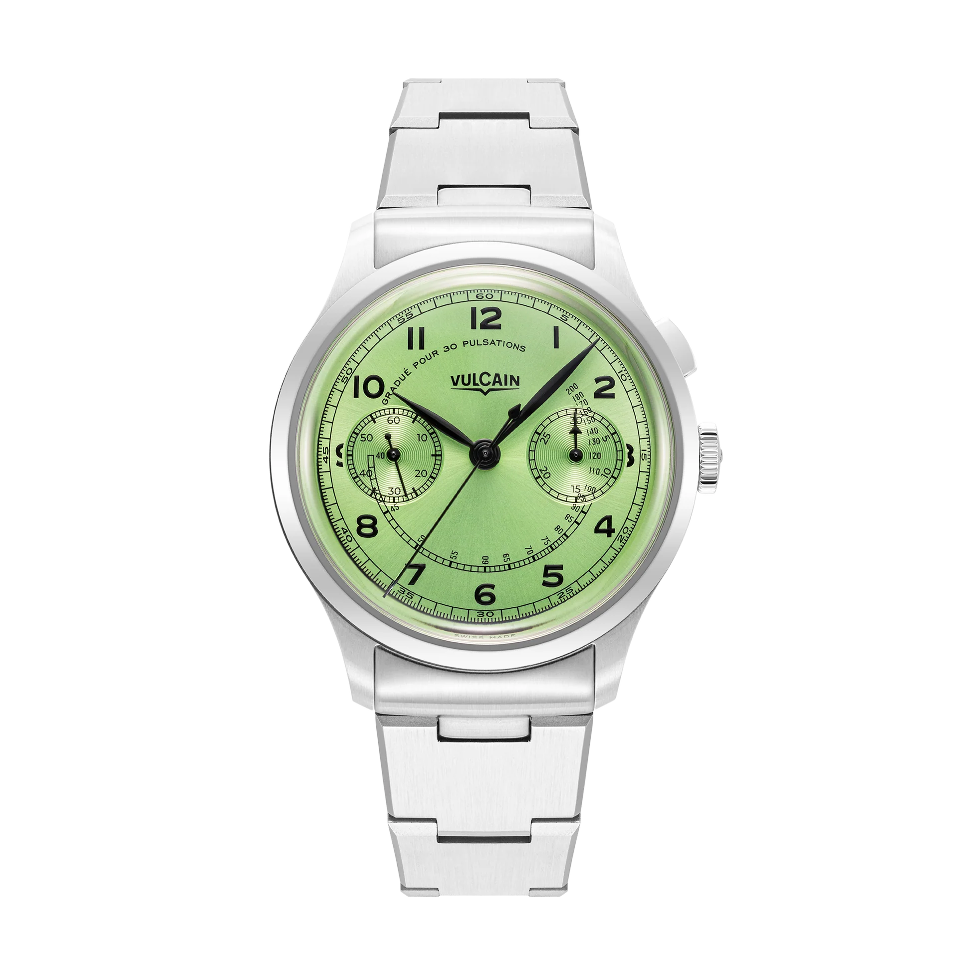 169サイコフラワー Vulcain Monopusher Heritage Green Chronograph Mekanik Erkek Kol