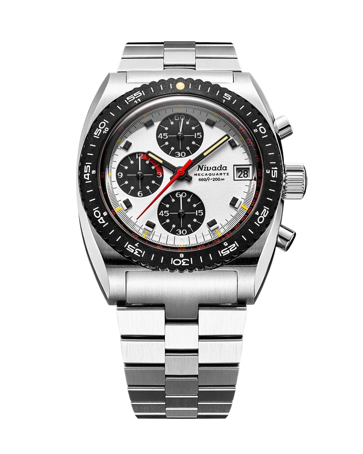 Zvw30 NSDD-W61 + フレーム Nivada Grenchen Autochron Panda Mecaquartz Chronograph 77006Q45