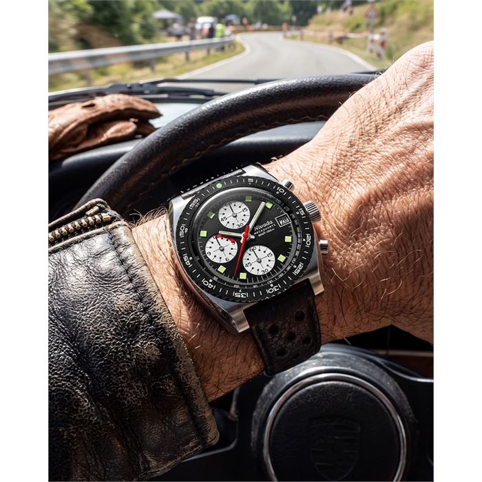 カーナビ RAK-RS107WH Nivada Grenchen Autochron Reverse Panda Mecaquartz Chronograph